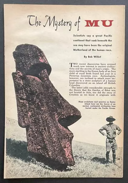 “Mystery of Mu” 1955 article Easter Island~Lost Pacific Continent~Mayan~Atlantis