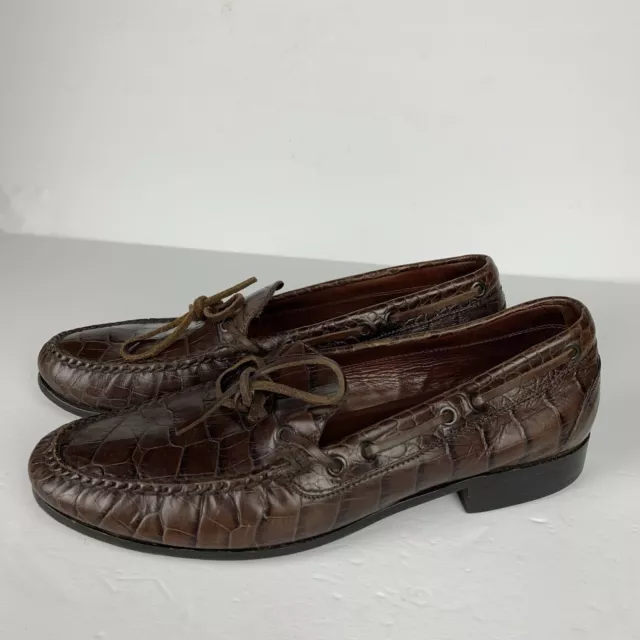 POLO RALPH LAUREN Brown Crocodile Embossed Loafers Mens 9.5 D Made in ...