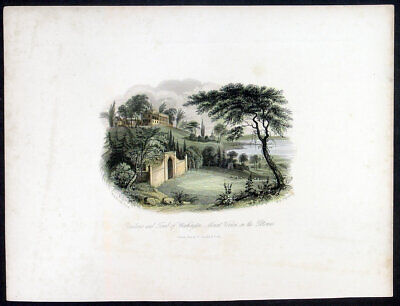 1840 Fischer & Sons Antique Print of Mt Vernon & Washingtons Tomb, Virginia