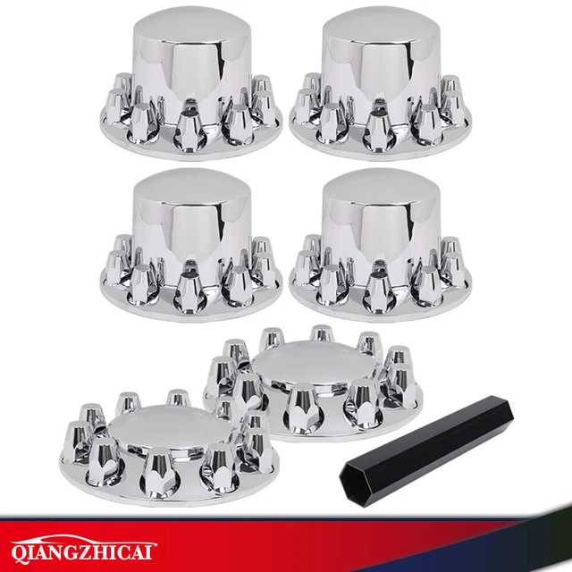 CHROME HUB COVER Semi Truck Wheel Kit AXLE COVER 33MM Lug Front & Rear
