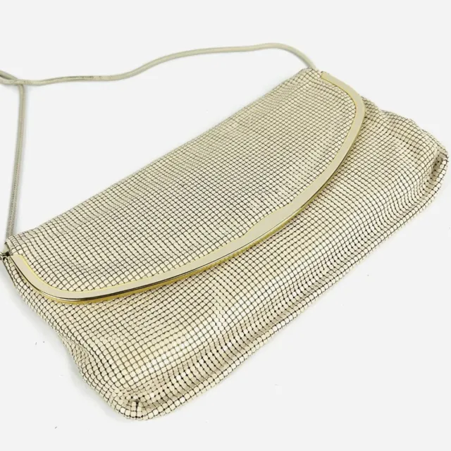 Vintage Glomesh Envelope Crossbody Handbag Clutch Cream Slouchy Evening Bag 3