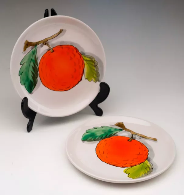 Pair Mancioli Pottery Plates, Handpainted Italian Ceramic Italy, 6.5" Plate