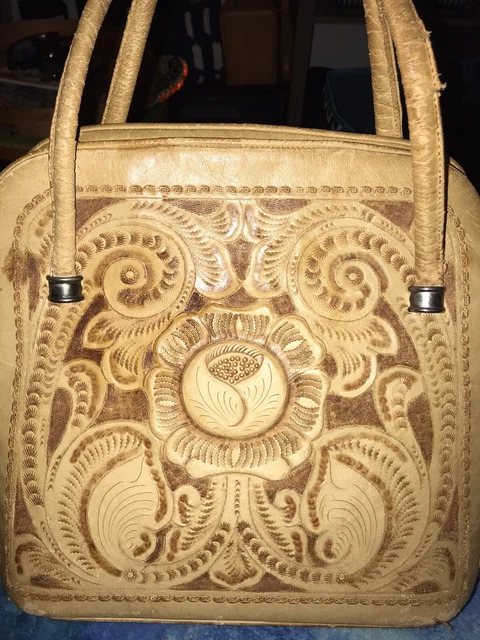 Vintage Hand Tooled Leather Floral Western Purse Handbag Needs Rehab