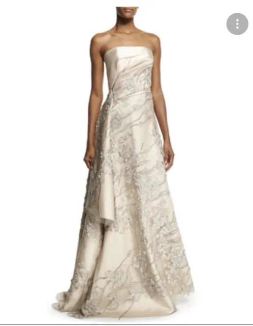 Rubin Singer Strapless Embroidered Applique Gown, Champagne Size 8 $6990/$999