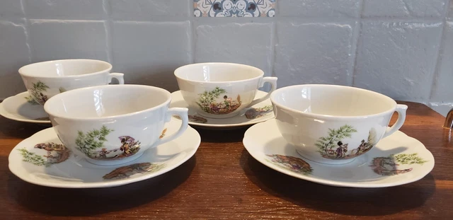 Tasses à Café Apilco En Porcelaine Blanche à Motif En Relief - Occasion