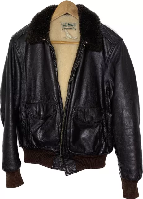Vintage 70s LL Bean G-1 flight bomber jacket mens lambskin leather size 38 brown