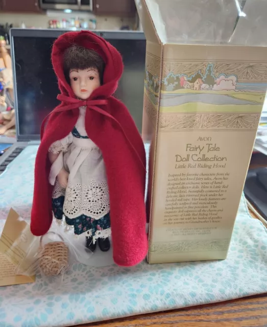 Vintage Avon 1985 Little Red Riding Hood Fairy Tale Doll with stand and box EUC!