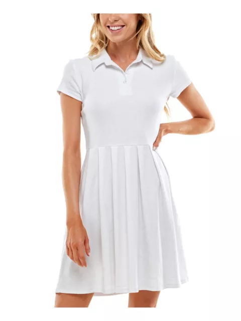 PLANET GOLD Womens White Short Sleeve Short Fit + Flare Dress Juniors XL