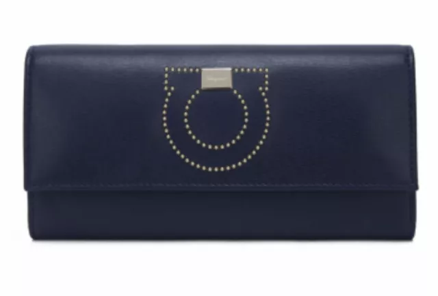 Salvatore Ferragamo Long Gancini Wallet in Navy Blue