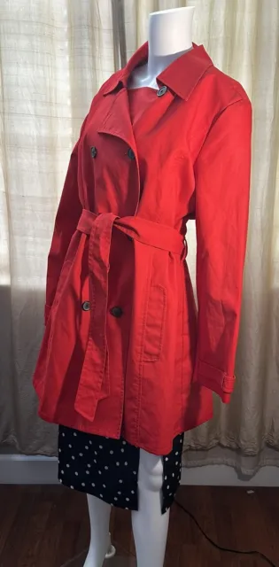 Old Navy Size XXL Cotton Red Trench Style Jacket Fully Lined W Belt