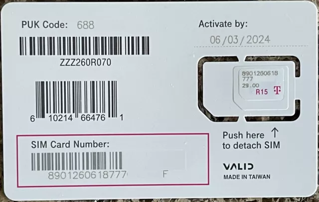 BR AND NEW Prepaid T-Mobile Data Sim Card W/5 Years Of Data (15GB A Month)