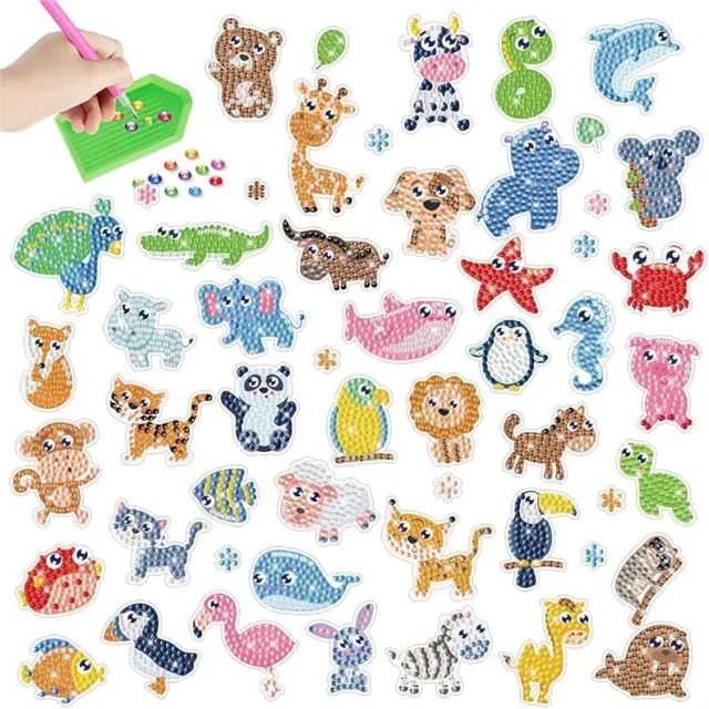 42 Pieces 5D DIY Diamond Painting Stickers Kits for Kids Cute Animal Series by