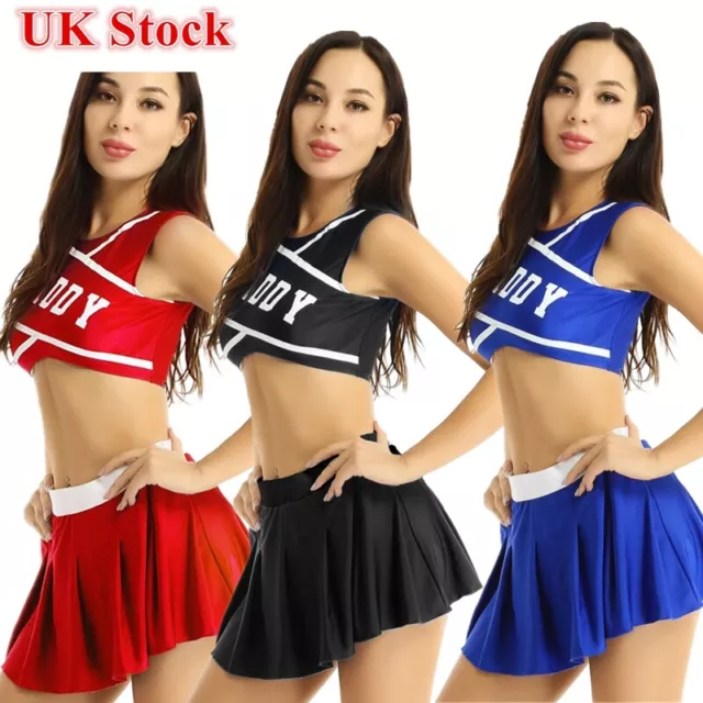 Womens Cheerleader Costume Schoolgirl Outfit Mini Fancy Dress Skirt Sexy Uniform