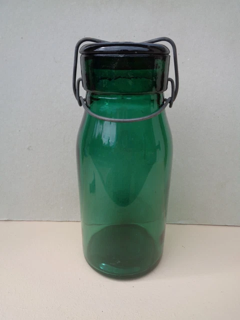 Ancien Bocal Verre Vert L'idéale 500 Conserve ou Bocal de Rangement Déco LOFT - Décoration