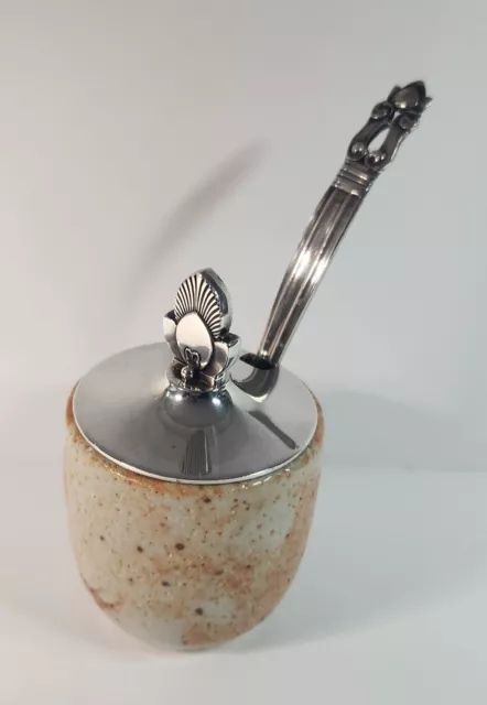 Sterling Silver Georg Jensen Cactus Denmark Marmalade or Honey Pot Acorn Ladle