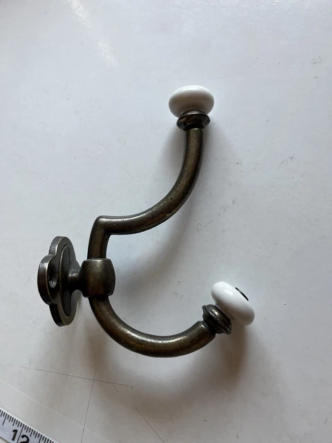 Vintage Porcelain & Brass Round Knob Hook Keeler Brass Co Architectural Hardware