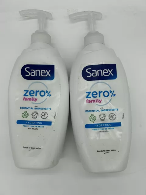 2x Sanex Zero% FAMILY Hydrating Shower Gel, for all skin types 725ml
