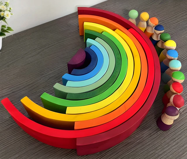 RAINBOW STACKING BUILDING Blocks Autism Educational Montessori Grimms ...