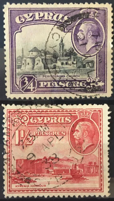 1934 - Cyprus - Definitives - Part set of 2 - Used -SG135 and SG137