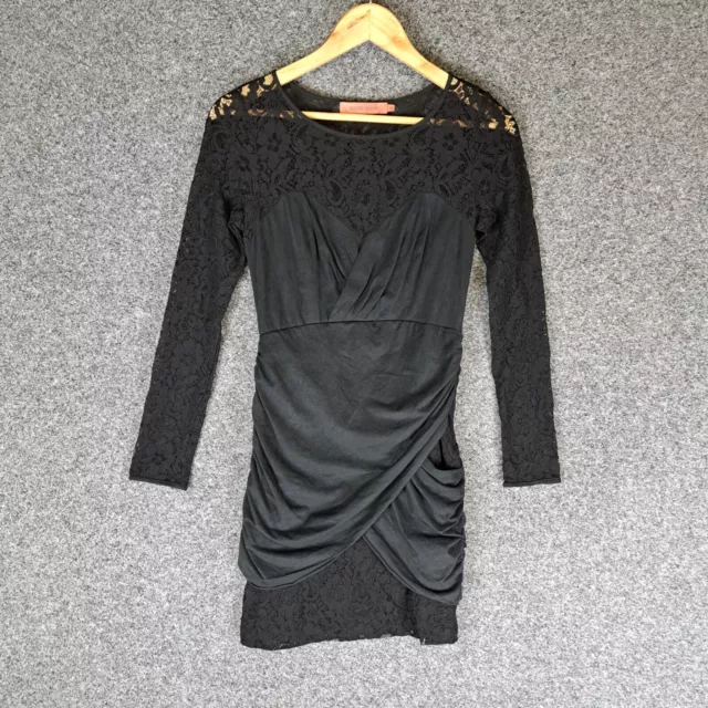 Rodeo Show Womens Mini Dress Size 10 Black Lace Long Sleeve Stretch