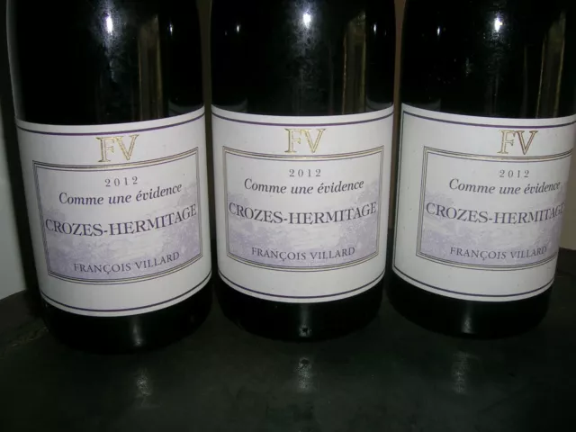 François VILLARD -  Lot de 3 b. - Crozes Hermitage 2012 " comme une évidence "