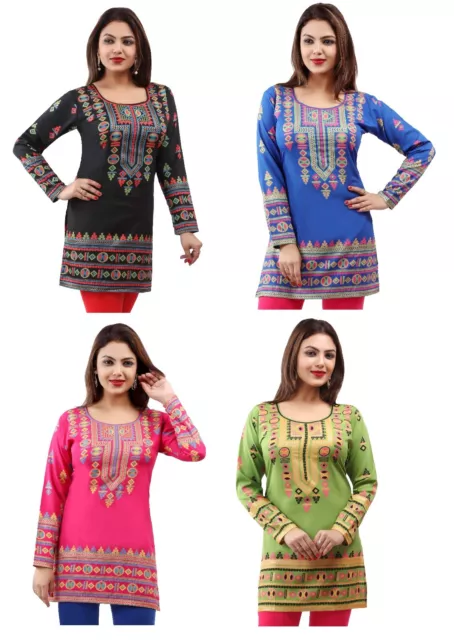 101+Sold Top Dress Women Short Ethnic Kurta Kurti Tunic Printed Shirt 161(A-D)