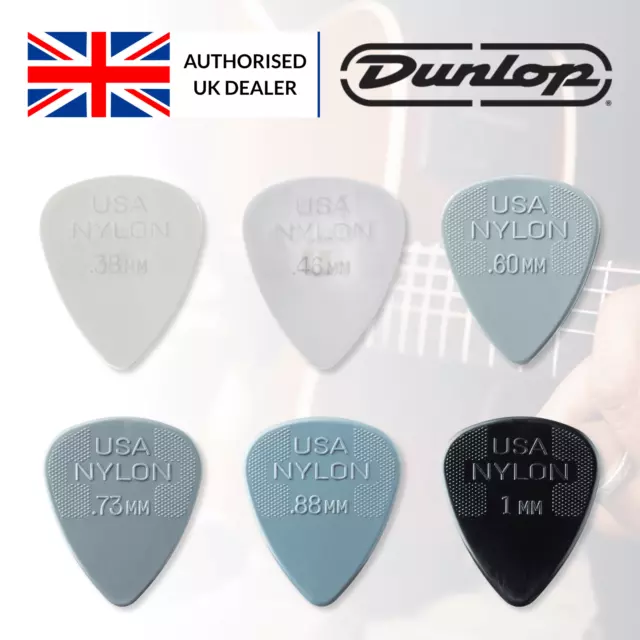 Jim Dunlop Nylon Standard Plectrums 12 Pack Choose Your Size (0.38 to 1.0mm)