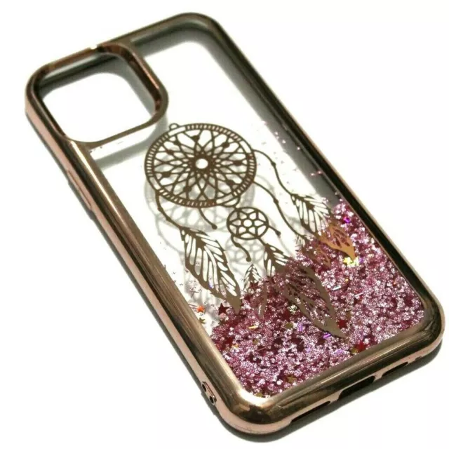 For iPhone 12 Pro Max (6.7") - Rose Gold Dream Catcher Liquid Glitter Case Cover