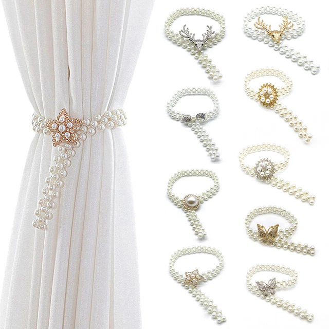 2Pcs Pearl Curtain Tie Backs Tiebacks Buckle Strap Window Curtain Holdbacks Home