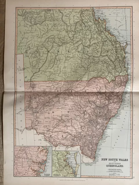 1891 New South Wales & South Queensland Antique Colour Map By W.g. Blackie