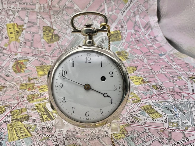 Montre De Poche Ancienne France 1820 - Boîtier Argenté Avec Clé - Occasion TB
