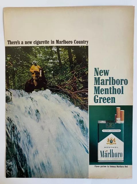 1970's MARLBORO Menthol Waterfall Cigarettes Cowboy & Horse Vintage PRINT AD