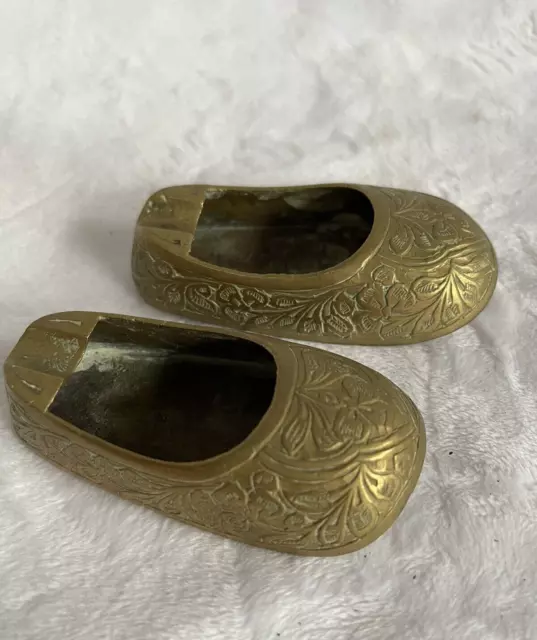 Pair of Ashtray Shoes Solid Brass And Beautifully Ornate Hand Made in India 4" L