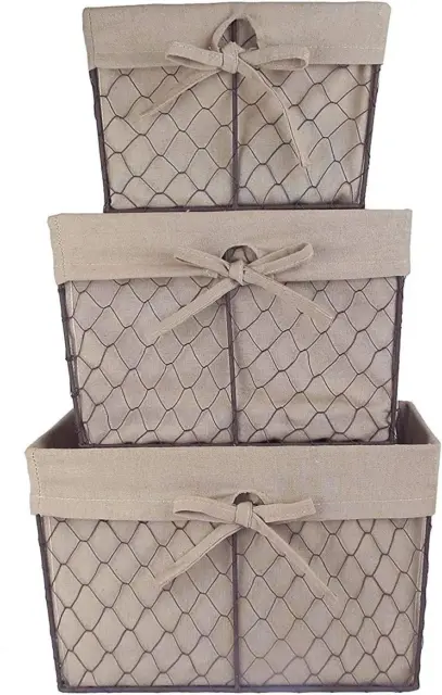 DII Farmhouse Chicken Wire Storage Baskets Assorted Sizes, Rustic Natural