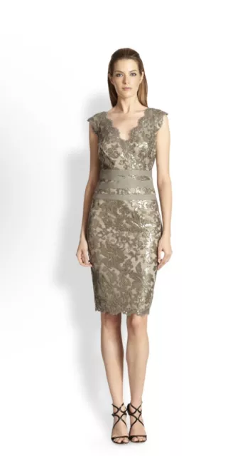 Tadashi Shoji Embellished Metallic Lace Sheath Dress Cocktail MOTB Size 8