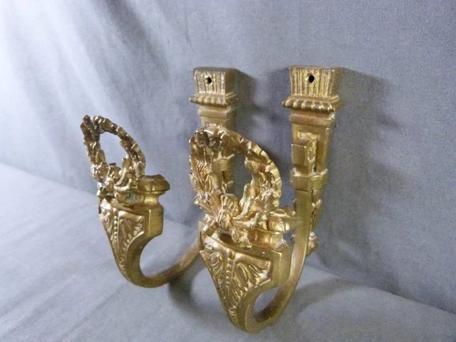 Paire D'embrasses De Rideaux 19ème Rocaille Bronze Doré - Crochet Porte-manteau Déco
