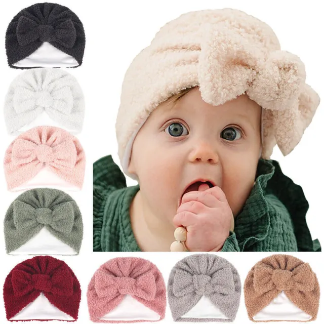 NEW Children's Hat Bow Solid Teddy Velvet Warm Double Layer Pullover Hat