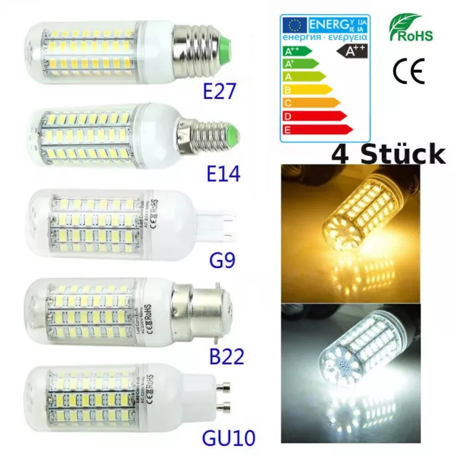 4X E27 B22 E14 GU10 G9 LED Birne Mais Leuchtmittel Lampe Warmweiß Kaltweiß DE