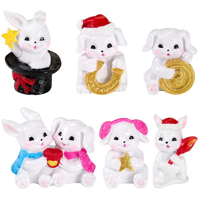 6 Pcs 2023 Ucky Statues Bunny House Ornaments Chinese New Year Mascot