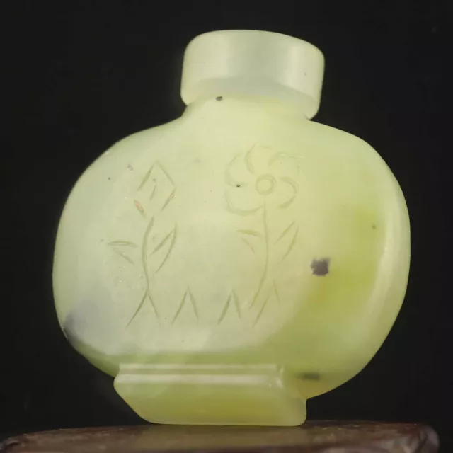 Chinese old natural jade hand-carved statue flower snuff bottle a