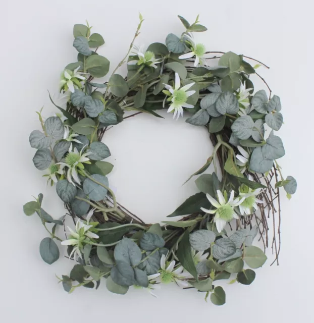 GISELA GRAHAM EASTER SPRING WEDDING EUCALYPTUS WHITE RUDBECKIA TWIG WREATH-39cm