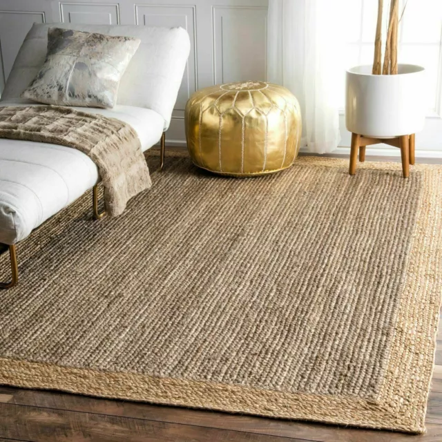 Jute Carpet in Customize Sizes Hand Braided Rectangle Area Rug Gray Beige