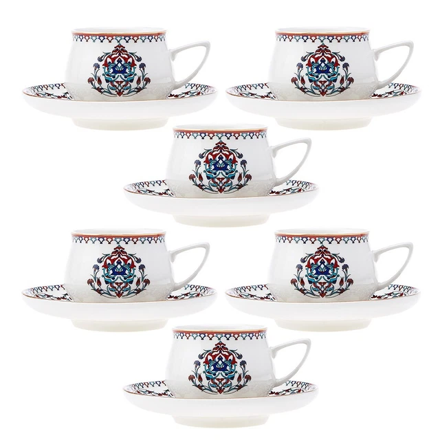 Set Of 6 Karaca Turkish Coffee Cups Saucers Demitasse Espresso Cups