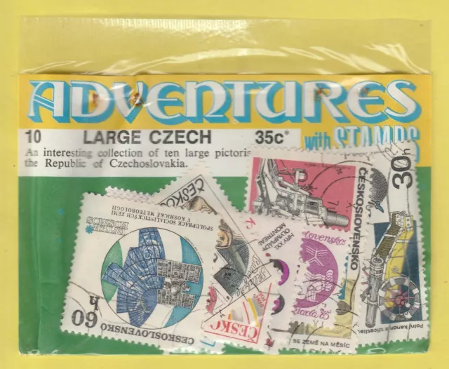 10 Large Czech Stamps Vintage Retail Stamp Card Adventures with Stamps Pack