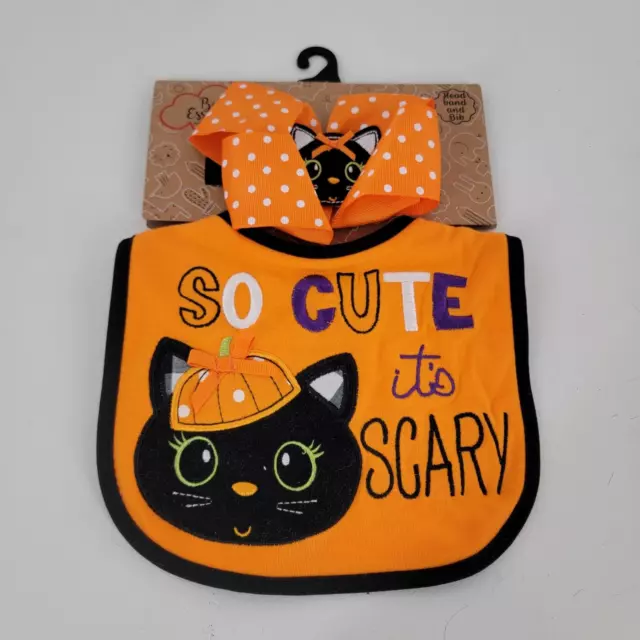 Baby Essentials Halloween Black Cat Kitty Bib & Headband Set "So Cute Its Scary"