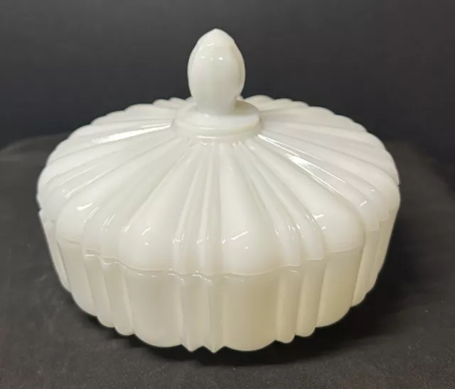 Vintage 1940's Anchor Hocking Old Cafe Milk Glass Covered Candy Dish With Lid