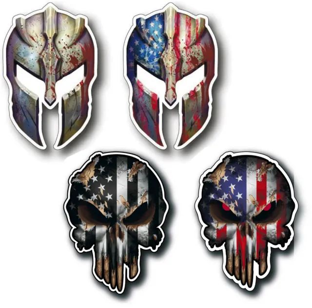 4pk American Flag Skull Molon Labe Spartan Helmet Small Decal Sticker Molan AAbe