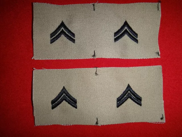 Two (2) Pairs Of US Army CORPORAL Rank Desert Tan Collar Patches *Never Worn*