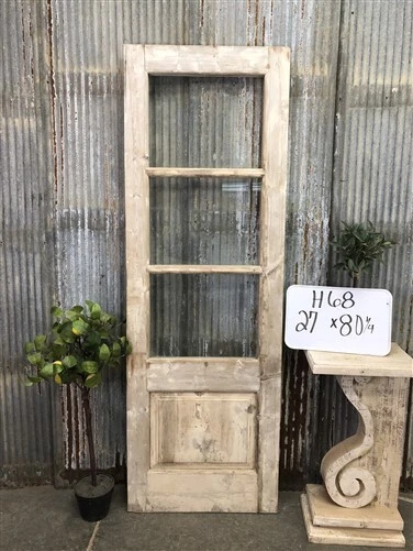 Antique French Single Door (27x80) 3 Pane Glass European Door H68