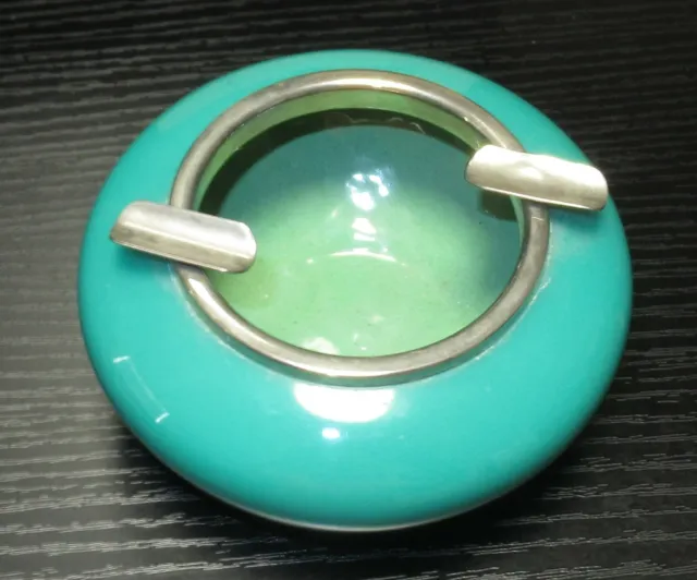 Rare Japanese Ando Wireless Cloisonne Green Enamel  Ash Tray Signed
